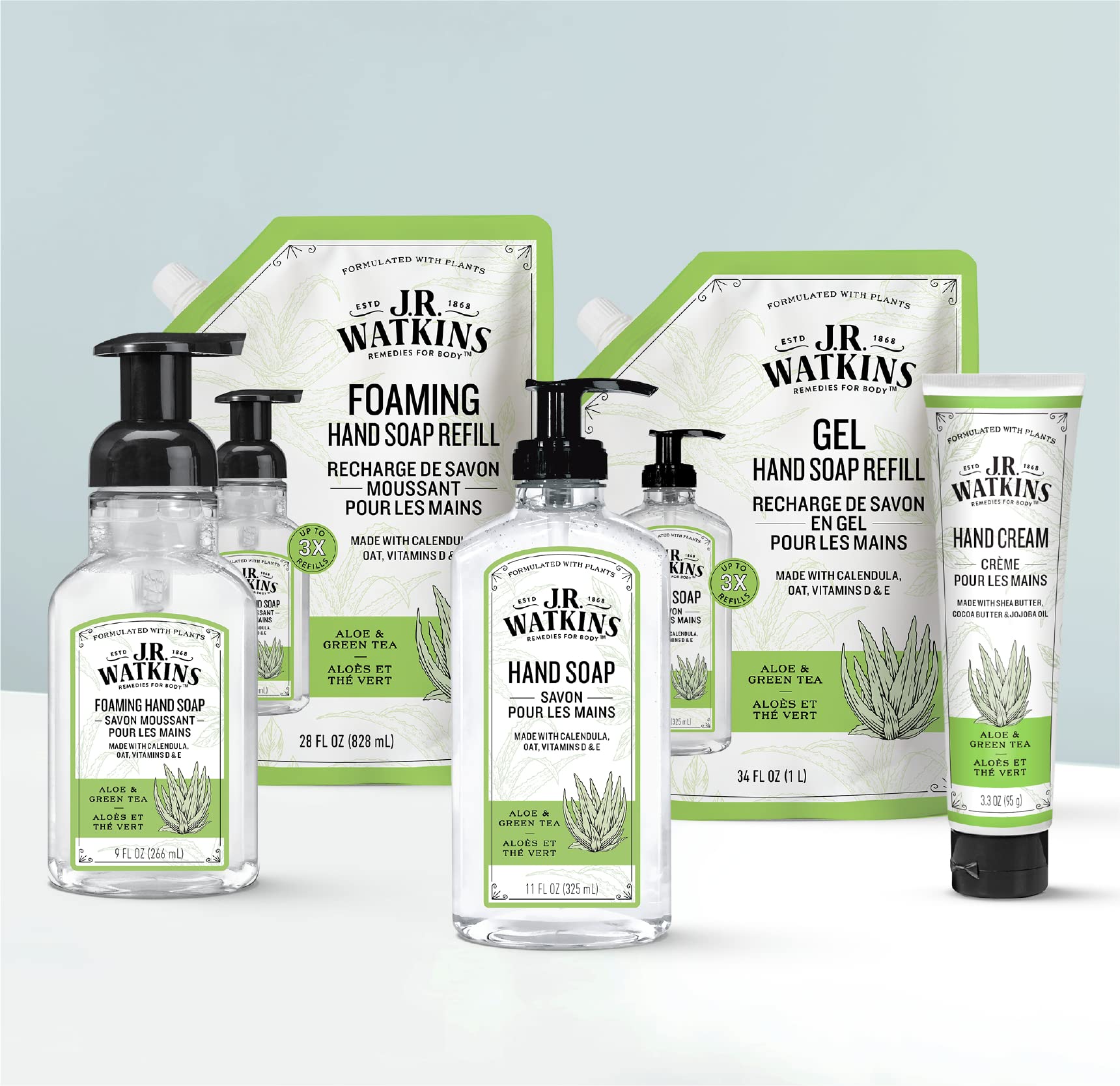 J.R. Watkins Foam Hand Soap Dispenser 3 Pack, Aloe & Green Tea, 9 fl oz