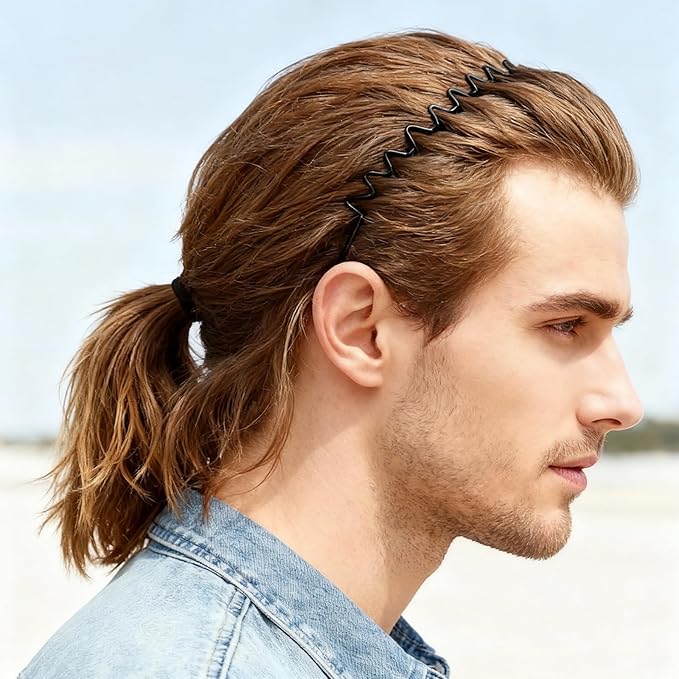 ZASZO 2 Pcs Metal Hair Band, Fashion Wavy Spring Metal Headband for Men & Women, Elastic Non Slip Metals Hairband for Daily Use Outdoor Sports Hair Hoop Hairs Accessories