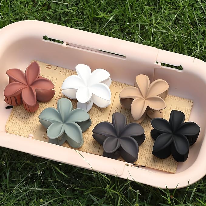 Sisiaipu Hair Clip, 6 Pcs Large Flower Claw Clips for Thick & Medium Hair, Hawaiian Flower Hair Clips, Beach Hair Accessories for Women and Girls - Basic
