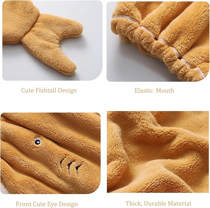 Hair Drying Towel for Kids Girls, Cute Cartoon Absorbent Quick Drying Bath Wrap Set for Bathing, Swimming Pool, Soft Microfiber Cap for Curly Long & Wet Hair, Yellow Towel