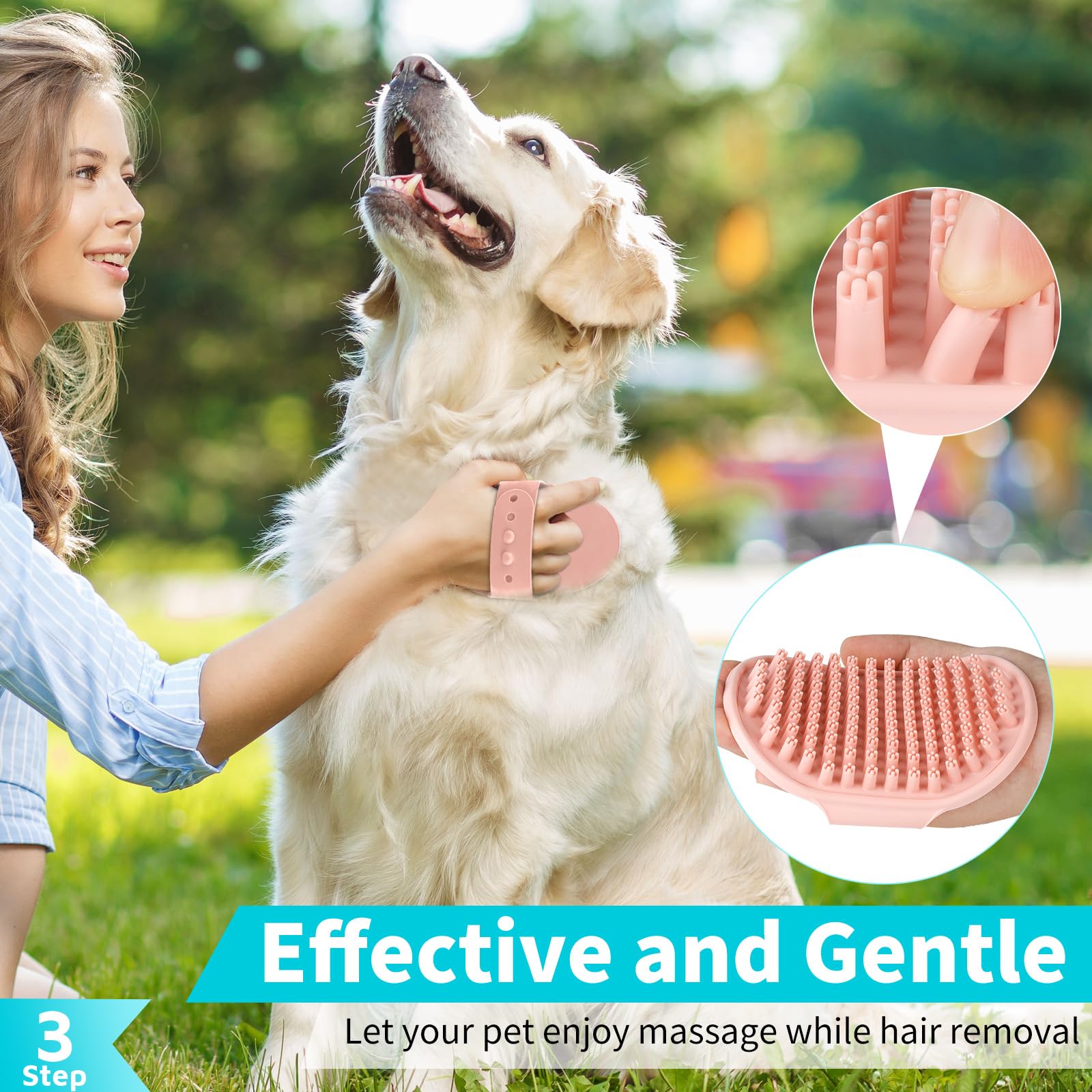 Comotech 3-in-1 Dog Grooming Brush | Adjustable Handle Shampoo Brush & Scrubber for Short & Long Haired Dogs & Cats (Blue Pink Blue)