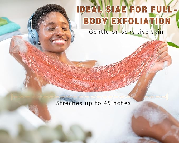 2 Pack African Net Sponge Exfoliating Body Scrubber Bath Sponge for Daily Use (Blush+Champange)