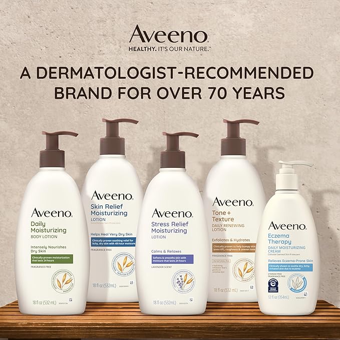 Aveeno Stress Relief Moisturizing Body Lotion with Prebiotic Oat & Lavender Scent for Sensitive Skin, Calms & Relaxes with 48 Hour Hydration, Fast Absorbing & Non-Greasy, 12 fl. oz