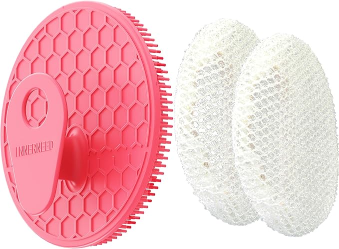Hygienic Body Cleansing Scrubber with Exfoliating Net Sponge Case, Pink