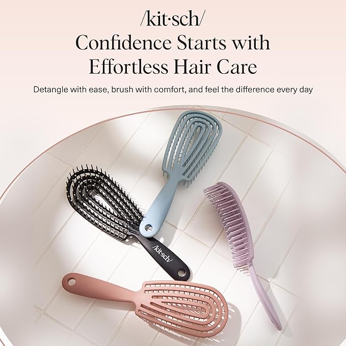 Kitsch Hair Brush Detangler – Flexi Flow Hair Brush for Women, Men & Kids | Detangling Brushes for Curly Hair with Bendable Frame, Bounce Curl Defining Brush for Wet or Dry Strands - Terracotta