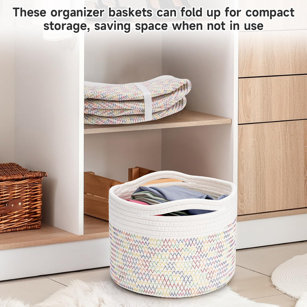 Maxuni 3 Pack Small Rope Storage Baskets, 9.82×9.82×7.1", Rainbow
