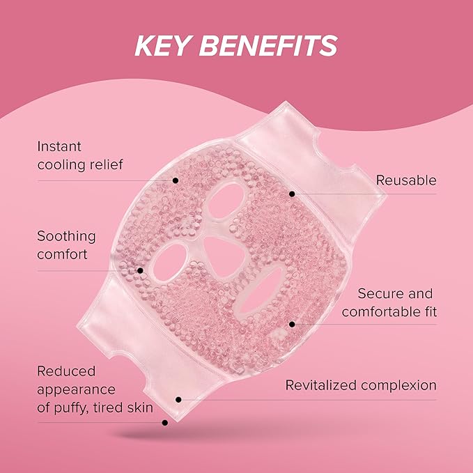 SKIN GYM CryoChill Ice Beaded Face Mask – Reusable Cooling Cryo Face Mask for Puffiness & Headache Relief, Gel Bead Ice Mask for Face, Depuffing Cold Face Mask for Skincare