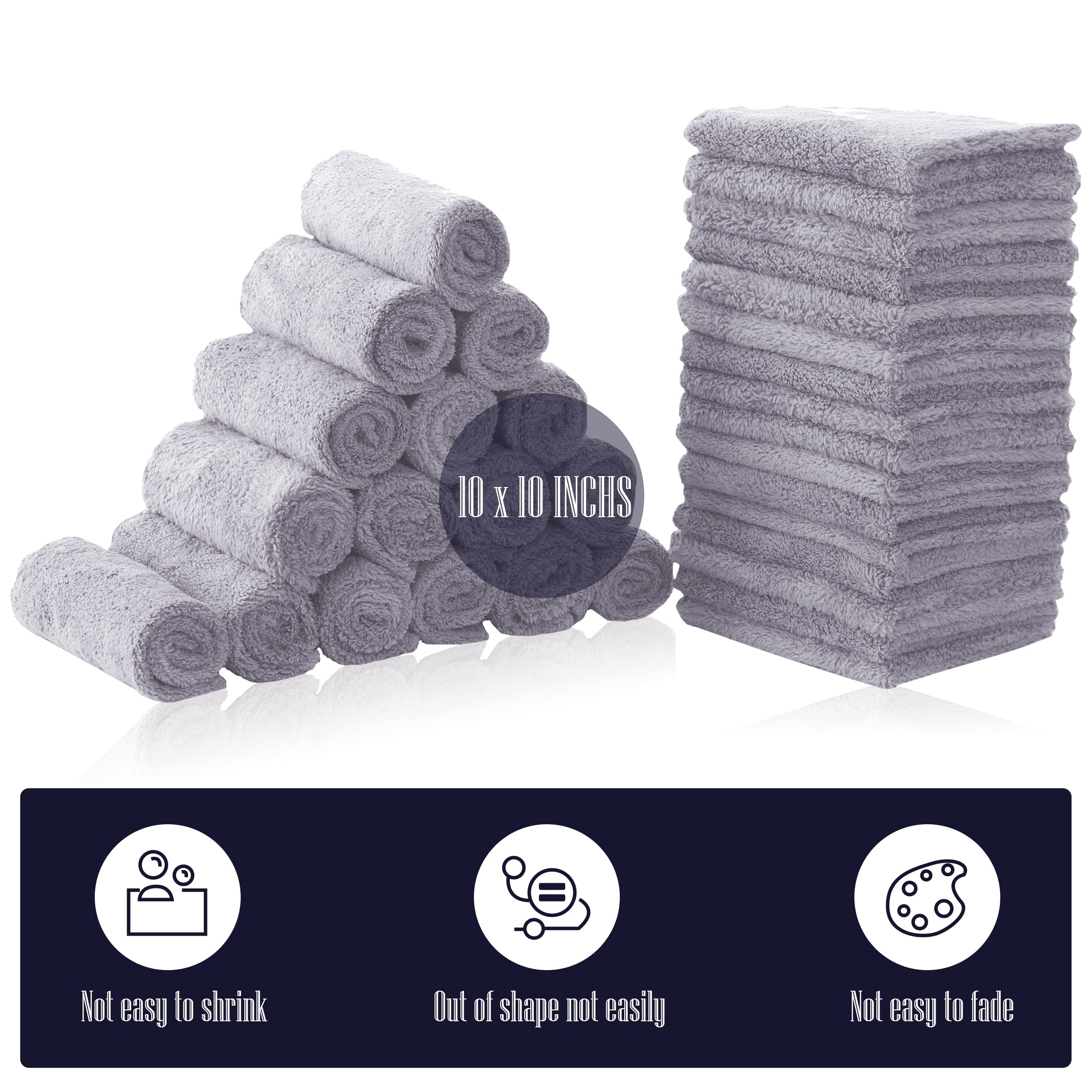 32 Pack Baby Washcloths - 10x10 Inch, Coral Fleece - Extra Absorbent and Soft Wash Clothes for Newborns, Infants and Toddlers - Suitable for Sensitive Skin and New Born - Baby Shower - Light Grey