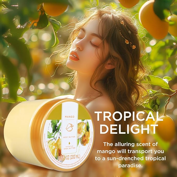 Princess Belle Mango Body Butter with Natural Shea Butter, Body Moisturizer for Dry Skin, Body Care for Women, Deep Moisturizing and Softening-200ml(6.8 floz)