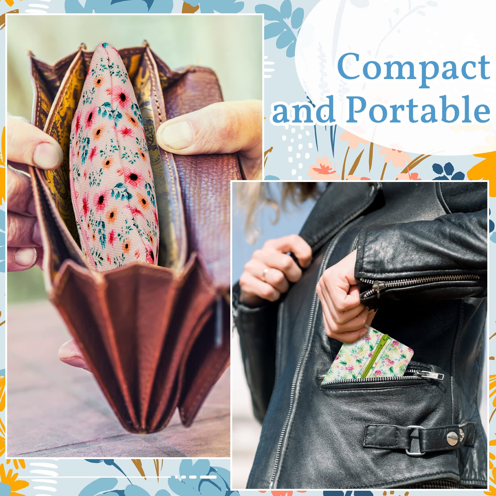 5 Pieces Tissues Purse Pocket Tissue Holder Reusable Travel Pouch Fabric Zipper Enclosed Small Size Daisy Pattern Holder for Purse Coins for Summer, 5.25 x 3 Inches (Summer Flower)