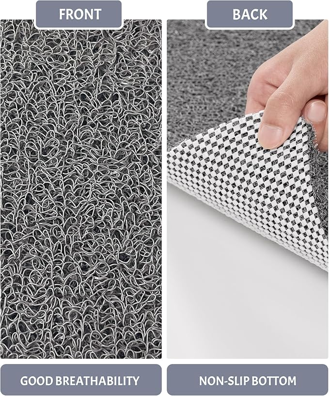 Non Slip Shower Mats for Inside Shower, 17x30 Inch, Anti-Slip Bathtub Mats for Bathroom, Foot Scrubber Loofah Bath Mats for Shower, Quick Drying Shower Stall Mats for Wet Areas (Grey)