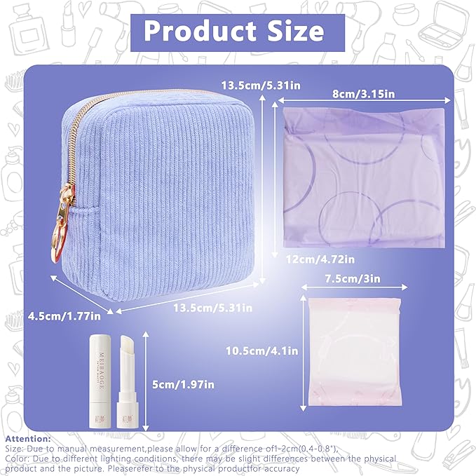 Period Bag for Girls, Corduroy Sanitary Napkin Storage Bag, Period Pouch & Tampon Holder, Feminine Care Organizer（Lilac）