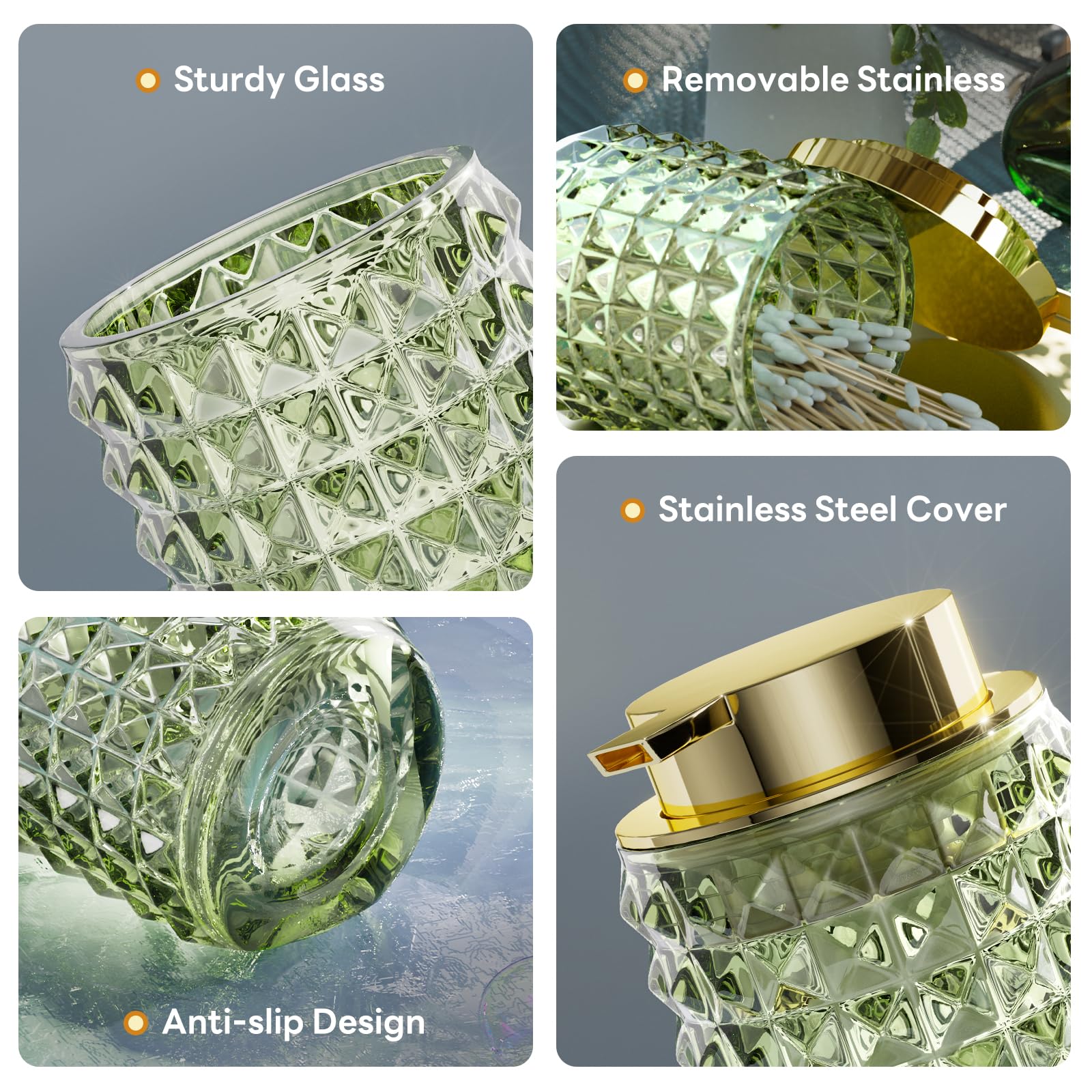 XLHOMO Bathroom Sets with Shower Curtain and Rugs and Accessories, Glass Bathroom Accessories Set Green Bathroom Set Bathroom Sets, Green Bath Mat and Diamond Soap Dispenser for Bathroom Decor