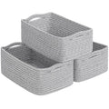 Goodpick Storage Baskets, Small Baskets for Organizing, Toy Storage for Gifting, Woven Rope Shelf Organizer for Nursery Organization 3 Pack, White & Gray, 11 x 7 x 4.5 in