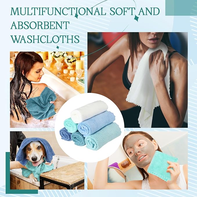 Syhood 12 Pieces Face Wash Cloth 12 x 12 in Makeup Remover Cloths Towel Coral Velvet Facial Microfiber Soft Fast Drying Facial Cleansing Towel for Face(Mix Light Colors)