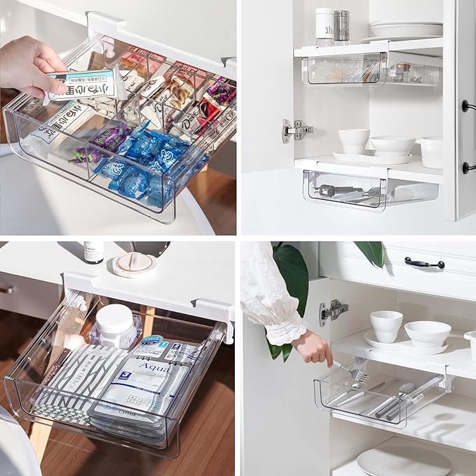 vacane Kitchen Organizer,Under Shelf Pull Out Drawer With Divider,Pantry Drawer Under Cabinet Shelf Coffee Hanging Storage