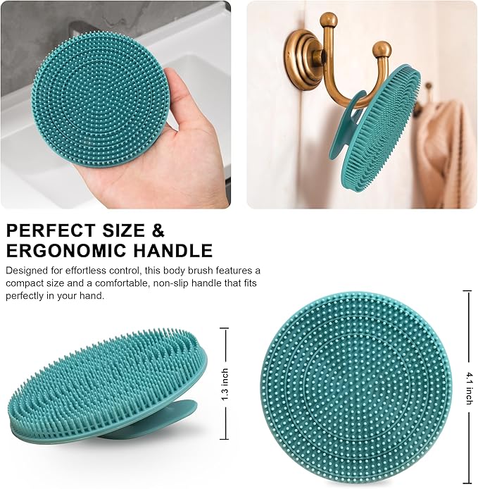 INNERNEED Silicone Body Scrubber Gentle Exfoliating Brush Set, Green+ Pink