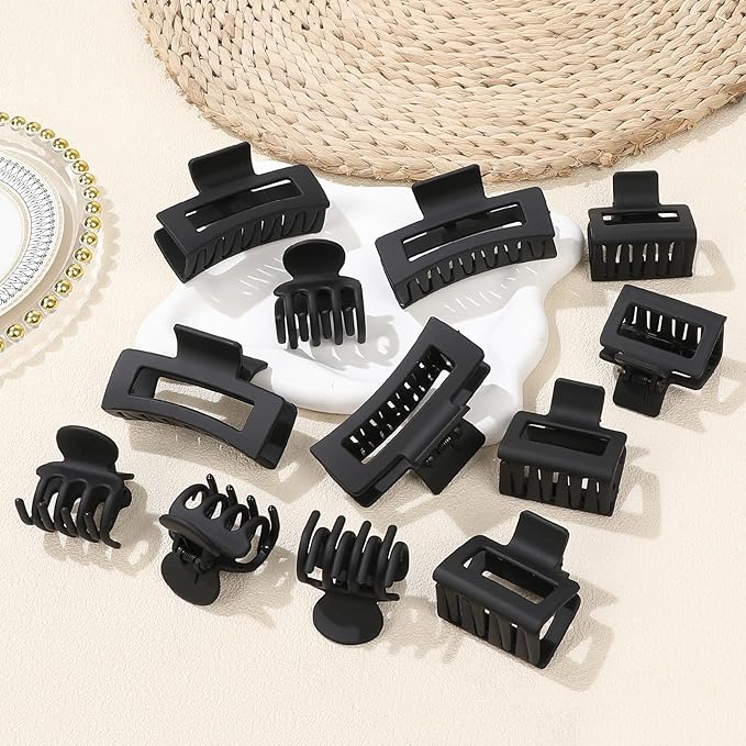 SMKSL 3 Styles Hair Clips for Women Small Medium Big Claw Clips for Thin Thick Hair 12 Pcs Hair Claw Clips Hair Clips Combination Hair Accessories for Women (Black)