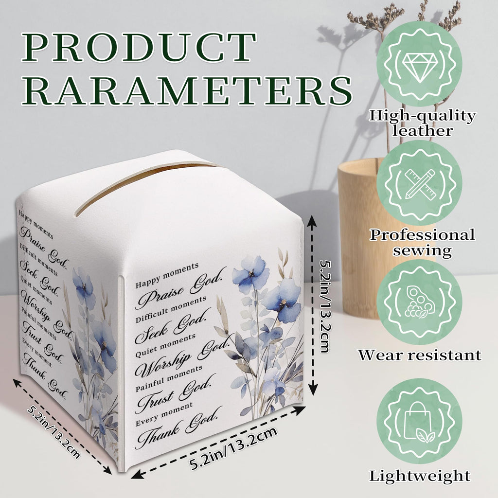 Leather Square Tissue Box Cover, Christian Floral