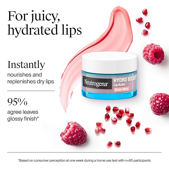 Neutrogena Hydro Boost Hyaluronic Acid Lip Balm,Nourishing Vitamin E Leaves Lips Feeling Hydrated,Sheer Pink Tinted Color with a Sweet Berry Flavor,Sheer Berry,0.5 oz,(Pack of 2)