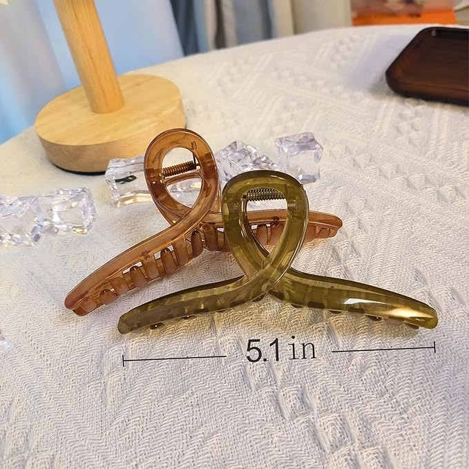Nalodu 5 Inch Extra Large Claw Clips, 13 cm No Slip Jelly Jumbo No Slip XL Hair Clips for Thick Long Curly Hair, Big Hair Claw Clips, 5 Pack