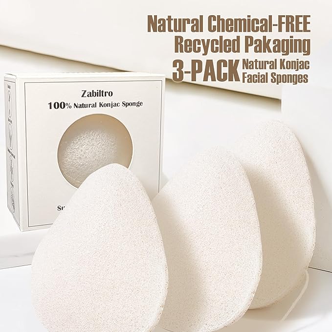 Natural Walnut Konjac Facial Sponges - Waterdrop- for Gentle Face Cleansing and Exfoliation Eco-Friendly - Skincare Face Body Washing Cleaning - with White Pure Konjac,3pc.