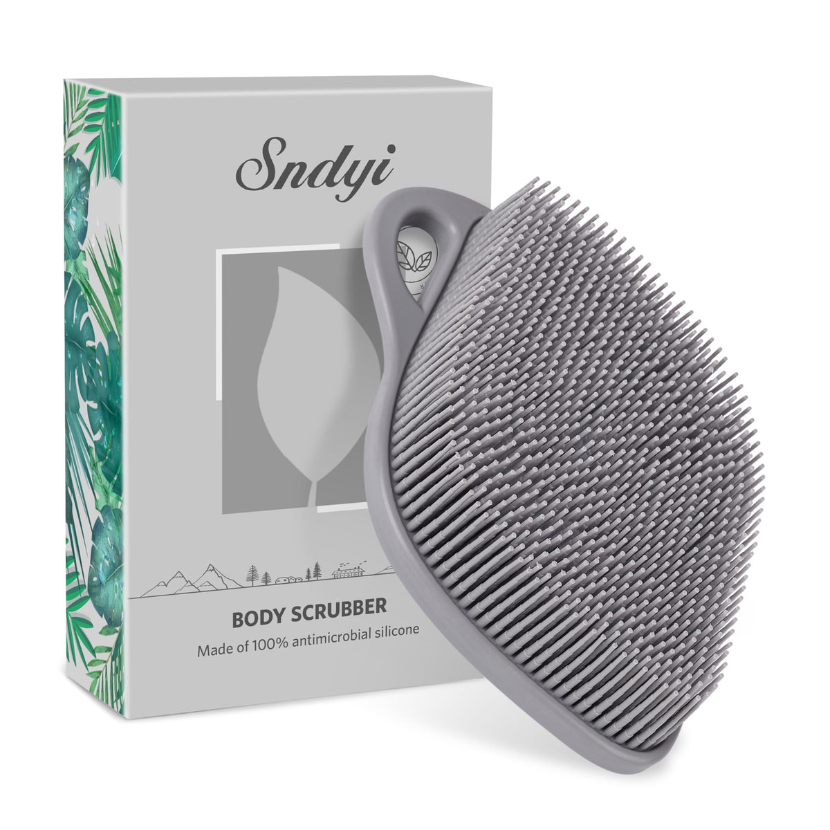 Sndyi Silicone Body Scrubber, Gentle Exfoliating Body Scrubber for Sensitive Skin, Leaf Shaped Shower Scrubber for Body with Lathering Bristles, Silicone Loofah Body Brush for Showering, Red