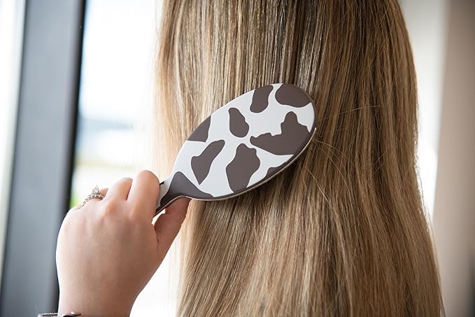 FRAMAR Cow Print Hair Brush Detangler, Detangling Hairbrush For Women, Wet Hair Brush For Girls, Wet Hairbrushes, Girls Hairbrush Detangler, Reduces Frizz - Cow Print