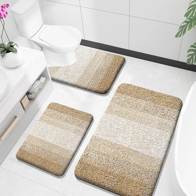 OLANLY Microfiber Bathroom Rugs Sets 3 Piece, 36"x24"+24"x16"+24"x20"