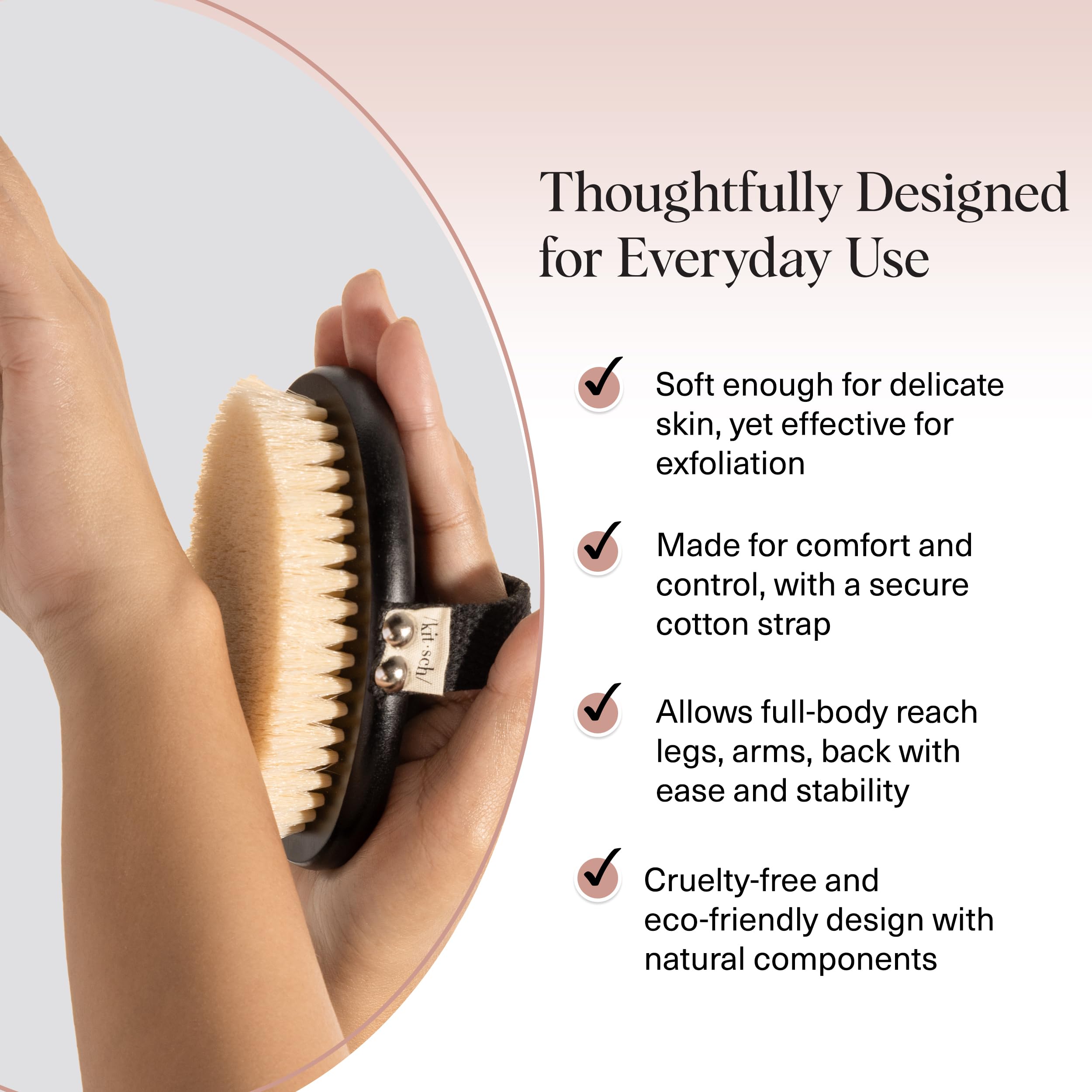 Kitsch Dry Brushing Body Brush for Lymphatic Drainage- Soft Bristles Shower Brush - Dry Brush to Remove Dry Skin and Improves Blood Circulation, Body Scrubber for Glowing Skin, Sauna Accessories