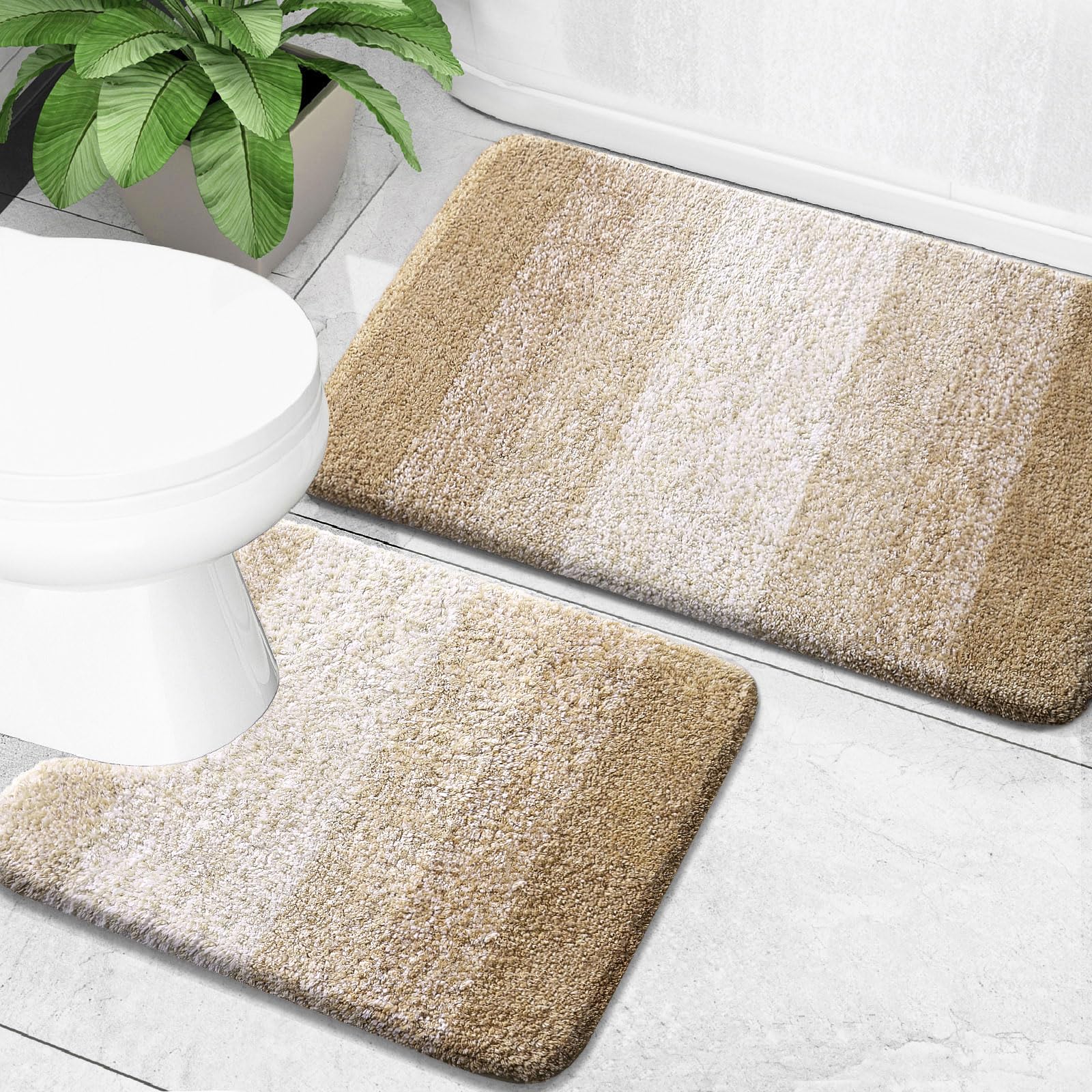 OLANLY Micorfiber Bathroom Rug Set 2 Piece, 24"x16"+U-Shaped 24"x20"