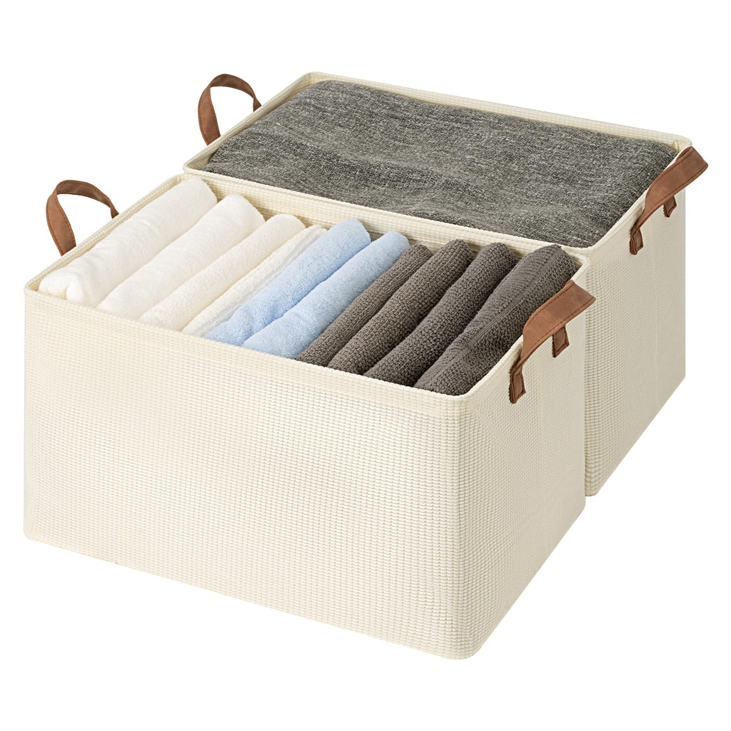 StorageWorks Storage Bins, Shelves Baskets for Organizing, 45L Extra Large Fabric Closet Organizers with Handles, Metal Frame, Beige-Texture, 2-Pack