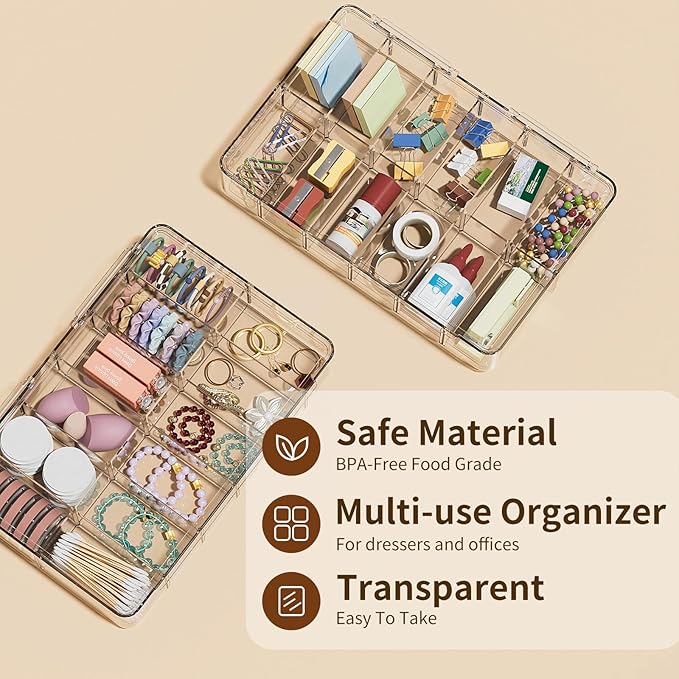 APLOP Clear Acrylic Makeup Organizer with Cover - 12 Compartments Cosmetic and Jewelry Organizer for Vanity and Desk Storage