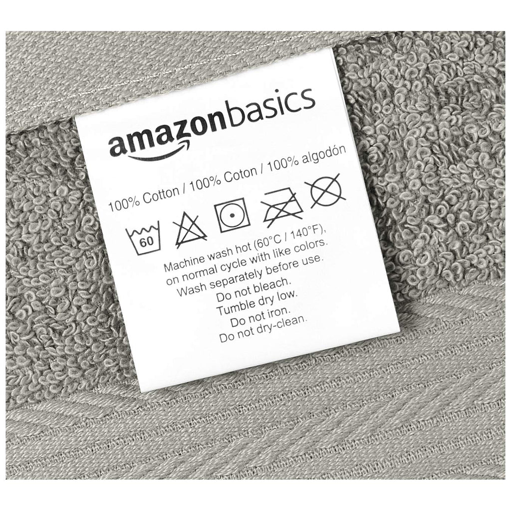 Amazon Basics Highly Absorbent Cotton Washcloths for Bathroom, Machine Washable, Fade-Resistant, 12 x 12 inches, Gray, 12-Pack