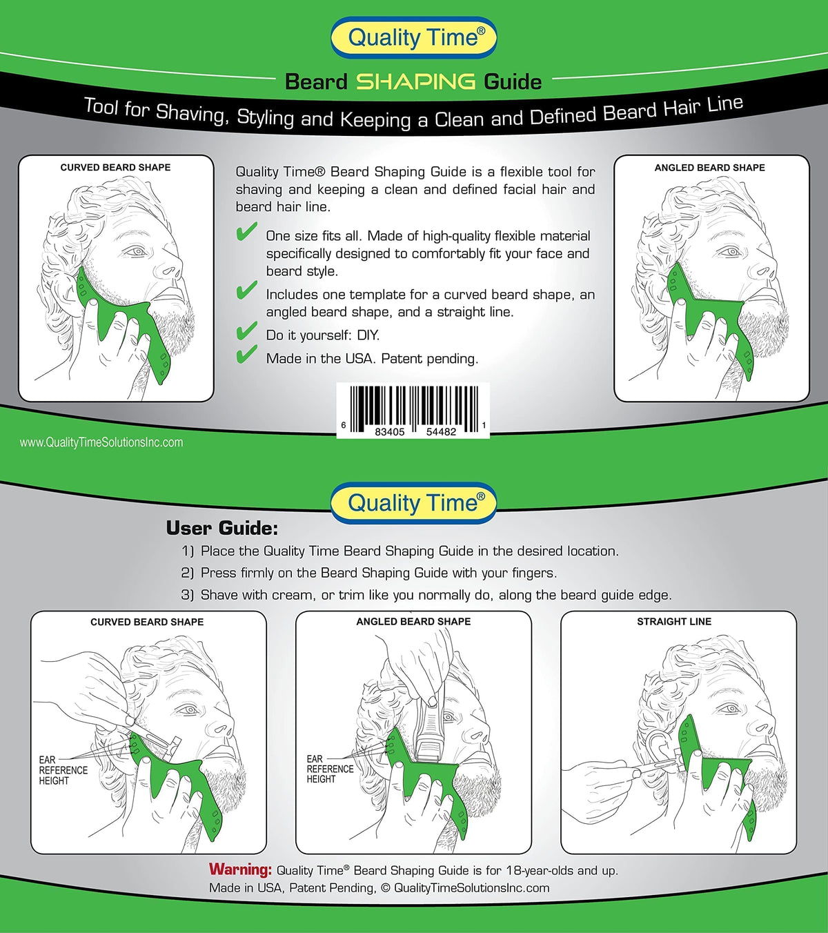 Quality Time Beard Shaping Tool Guide; Flexible Beard Guard, Do-it-Yourself, Innovative Design Template, Haircut Trimming Stencil - Beard Lineup Shaving Guide, Made in USA