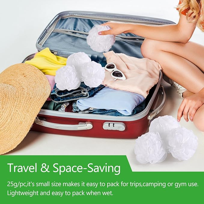 8Pcs Small Loofah Travel Size Bath Sponge 35g/pc Shower Puff Mesh Pouf Exfoliating Bath Scrunchies - White