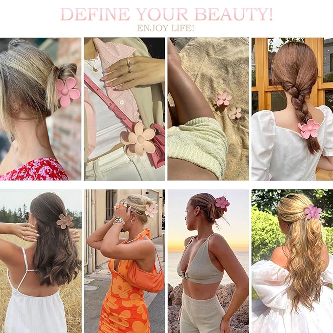 Flower Hair Clips 8PCS, Large Claw Clips for Women Girls Thick Thin Hair, Strong Hold Nonslip Big Dasiy Jaw Clamps Matte Hair Accessories 8 Colors