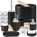 IMAVO Bathroom Accessory Set-11Pcs Black Bathroom Accessories Set with Trash Can,Soap Dispenser,Soap Dish,Toothbrush Holder,Toothbrush Cup,Toilet Brush Holder,Qtip Holder Dispenser with Labels