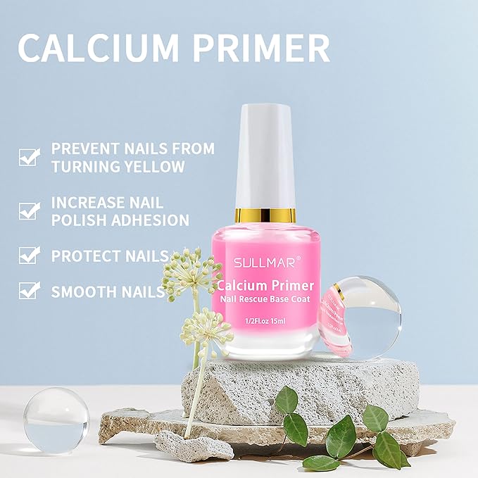 SULLMAR 4in1 Nail Hardener Nail Strengthener Nail Rescue Calcium Primer for Thin Nails Growth Nail Repair Nail Care Kit with Cuticle Oil Cuticle Remover Gel Cream