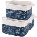 OIAHOMY Cotton Rope Storage Baskets for Organizing White Blue 3-Pack
