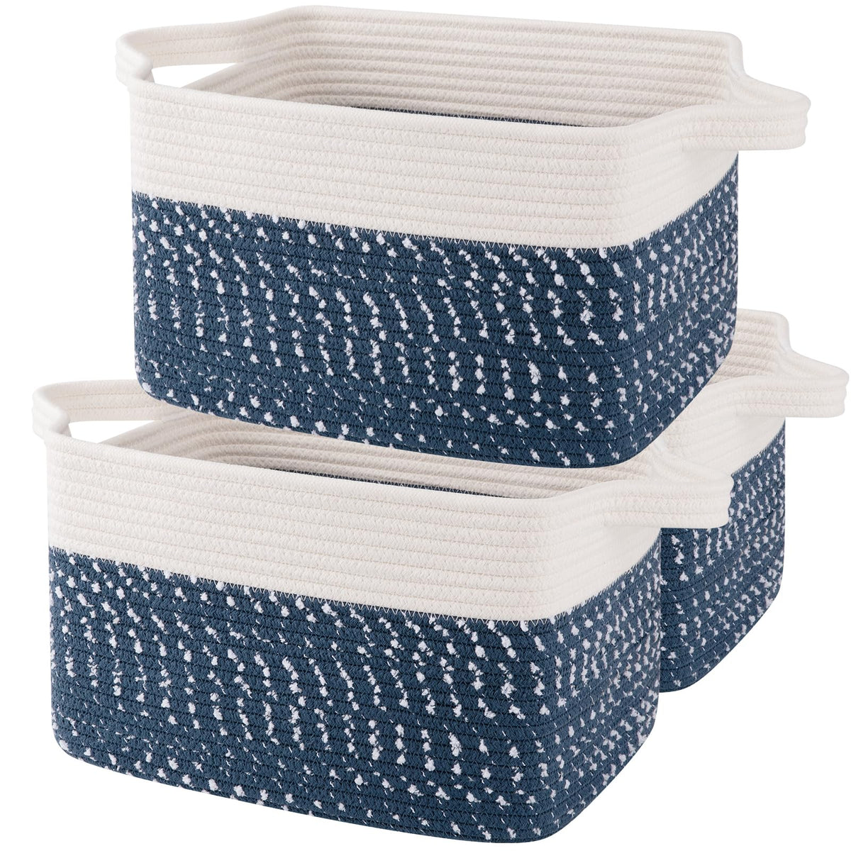 OIAHOMY Cotton Rope Storage Baskets for Organizing White Blue 3-Pack