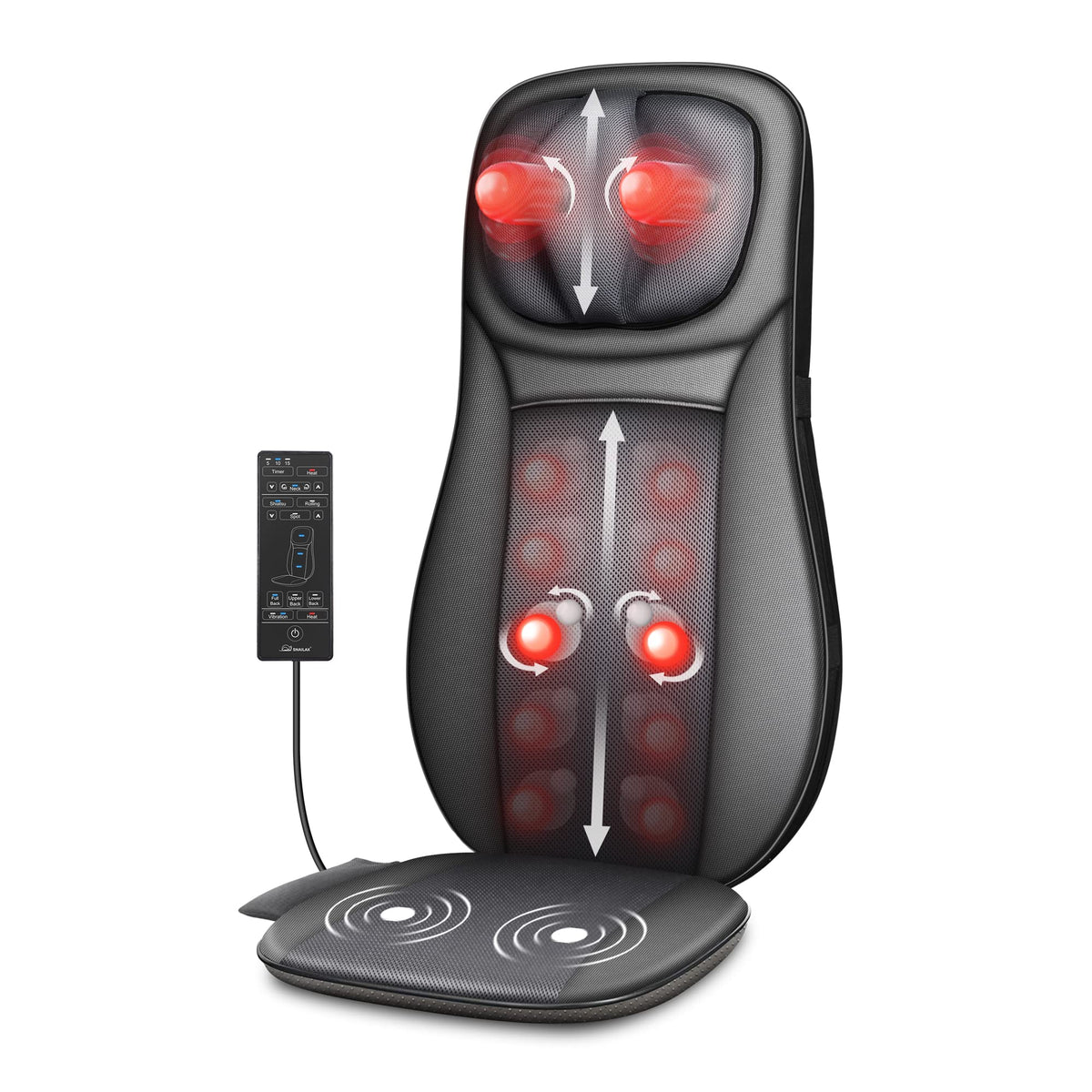 Snailax Shiatsu Neck Back Massager with Heat, Full Body Massage Chair Pad with Adjustable Height, Deep Kneading & Rolling Massage Seat Cushion for Back Pain, APP Control Seat Chair Massager, Gifts