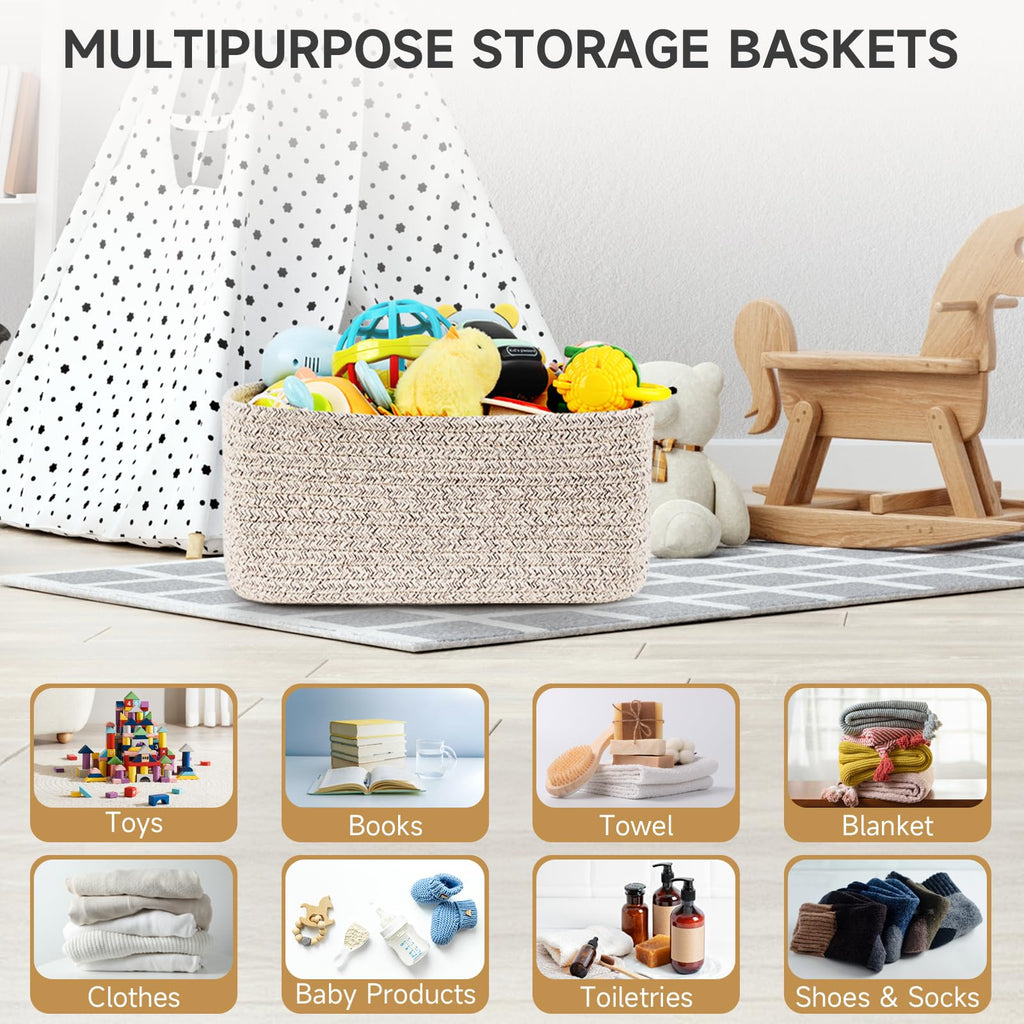 3 Pack Small Storage Baskets for Organizing, 11.8×7.8×5.1", Mixed Brown