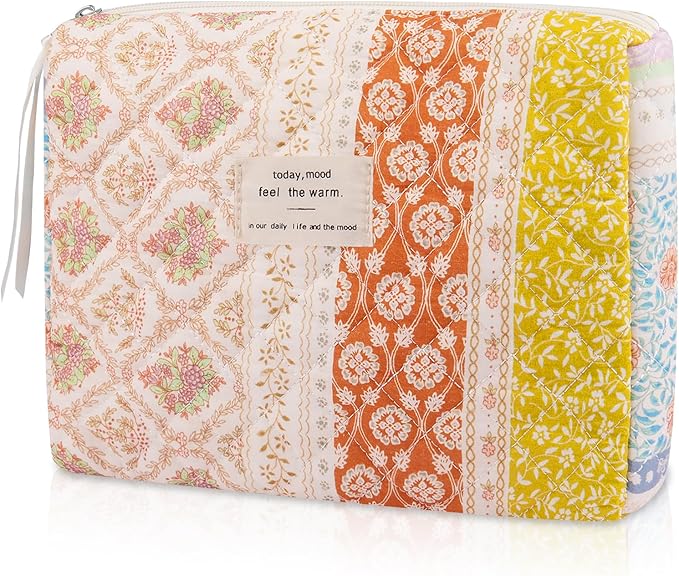 Gosect Floral Makeup Bag, Small Cosmetic Bag for Women Girls, Cute Cotton Makeup Bag,