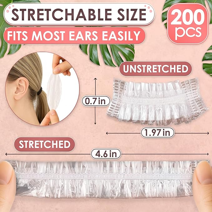 200 Pcs Ear Shower Caps Disposable, Stretch Up From 1.9" To 4.6" - Lightweight & Disposable Ear Covers for Shower to Protect Ears from Water Splashes - Suitable During Showers, Baths and Hair Coloring