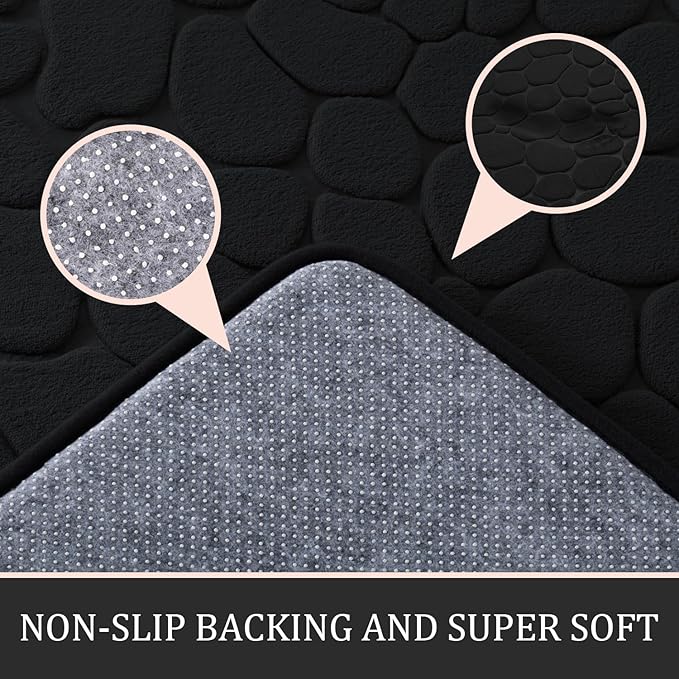 YIHOUSE Bathroom Rugs Mat Set, Memory Foam Bath Mat 5 Piece Black