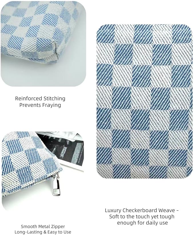 RIKMOXR 2-Pack Blue & White Checkered Makeup Bag Set - Large Capacity Cosmetic Organizer Pouch | Travel Toiletry Bag & Purse Organizer for Women Girls