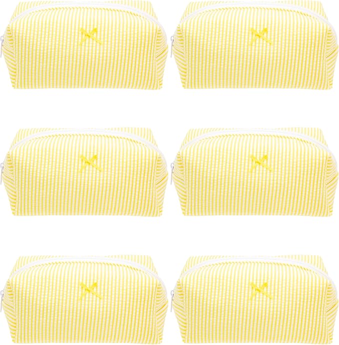 Cozy Makeup Bag for Women,Zipper Cosmetic Pouch,Stripe Yellow,6 Pack