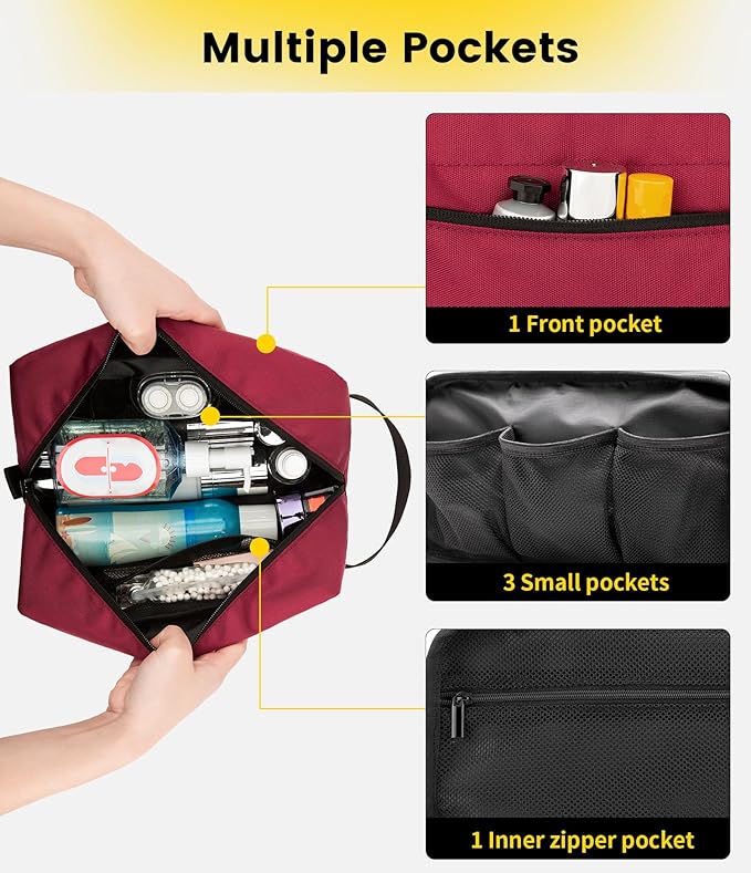 Vorspack Travel Toiletry Bag for Men - Hanging Toiletries Bag Water Resistant Travel Bag for Toiletries Accessories - Maroon