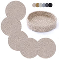 Coga Trivets for Hot Dishes, 5 Pack 7 Inch Cotton Hot Pads for Kitchen with Storage Basket, Round Pot Holders for Kitchen, Heat Resistant Mats for Countertop, Pots and Pans, Farmhouse Decor, Brown